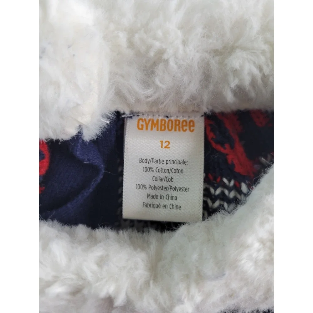 Gymboree Girls Navy Blue Fair Isle Sweater Dress Faux Fur Collar Size 12